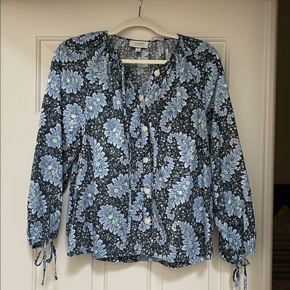 J. Crew Collection Women's Black and Blue Floral Blouse L